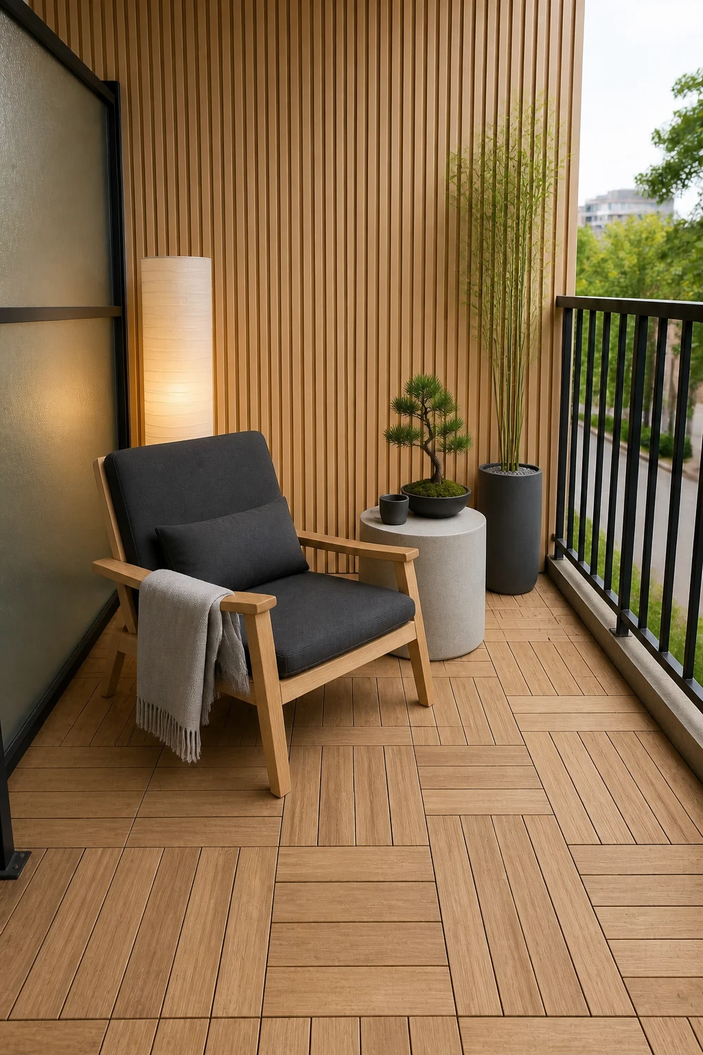 The same room styled as Japandi Zen