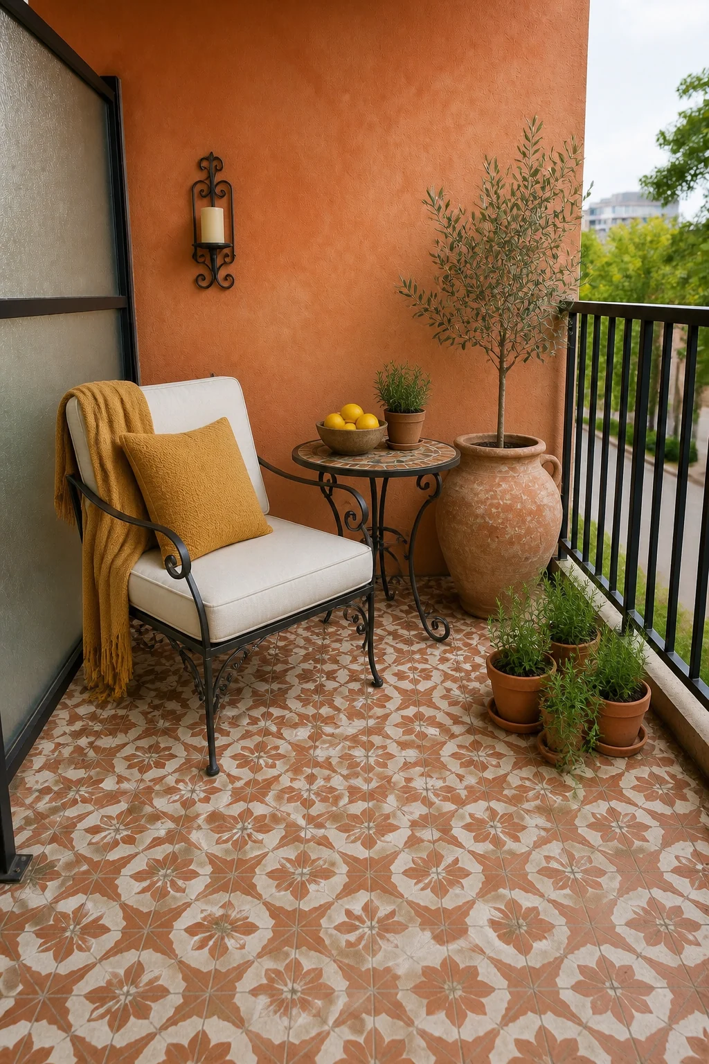 The same room styled as Mediterranean Oasis