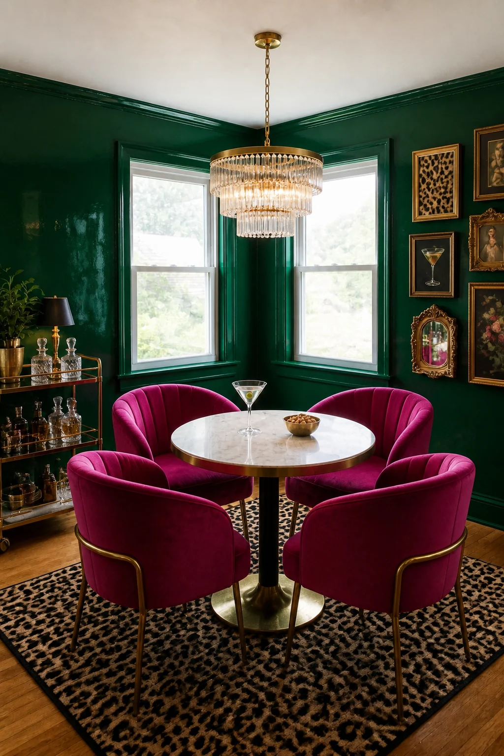 The same room styled as Maximalist Cocktail Lounge