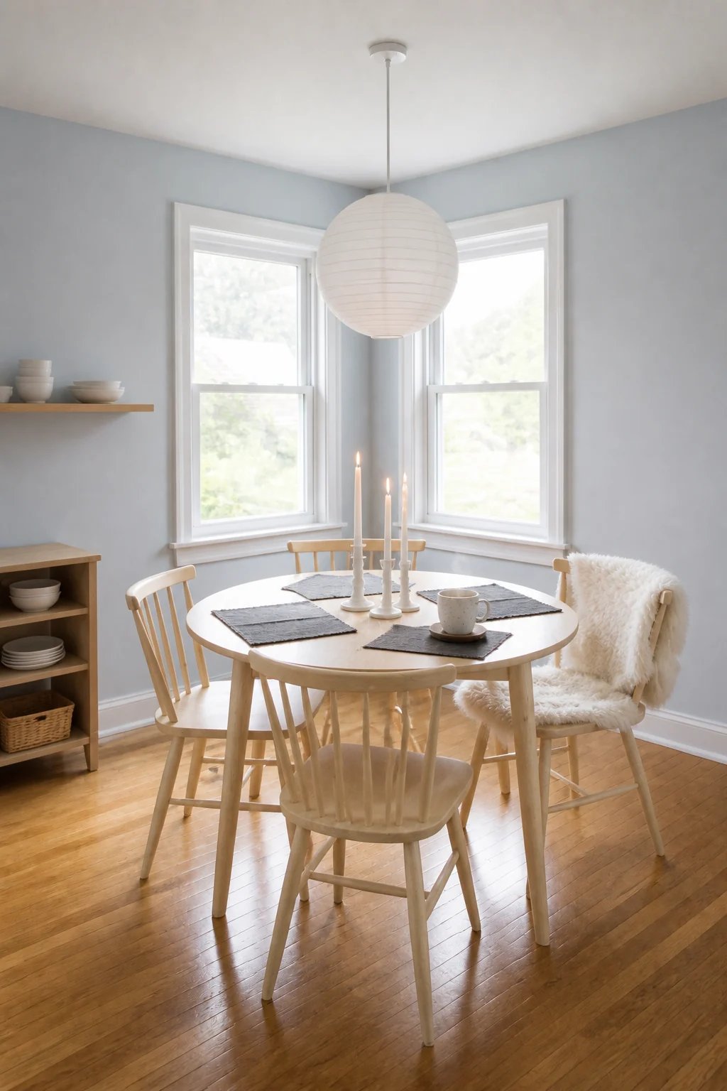 The same room styled as Scandinavian Hygge Gathering