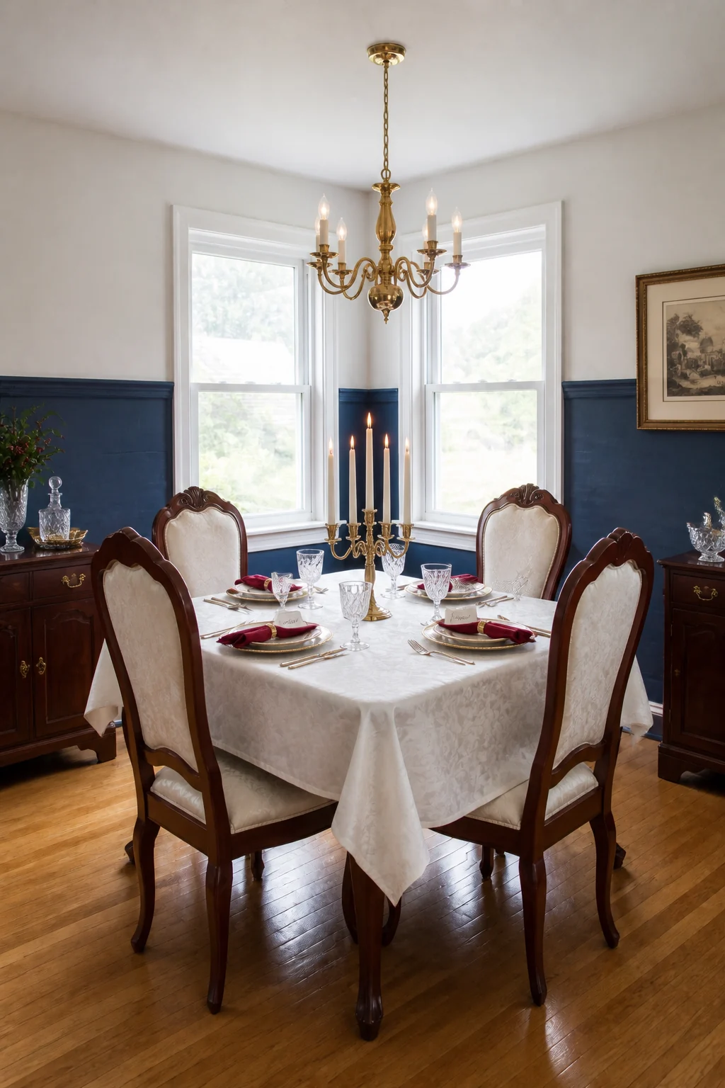The same room styled as Traditional Holiday Feast