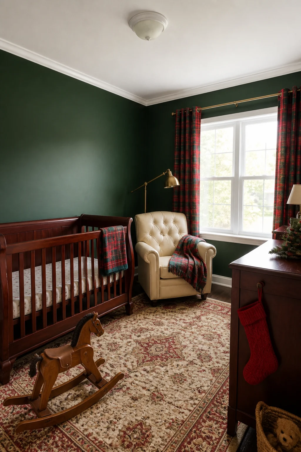 The same room styled as Christmas Tartan