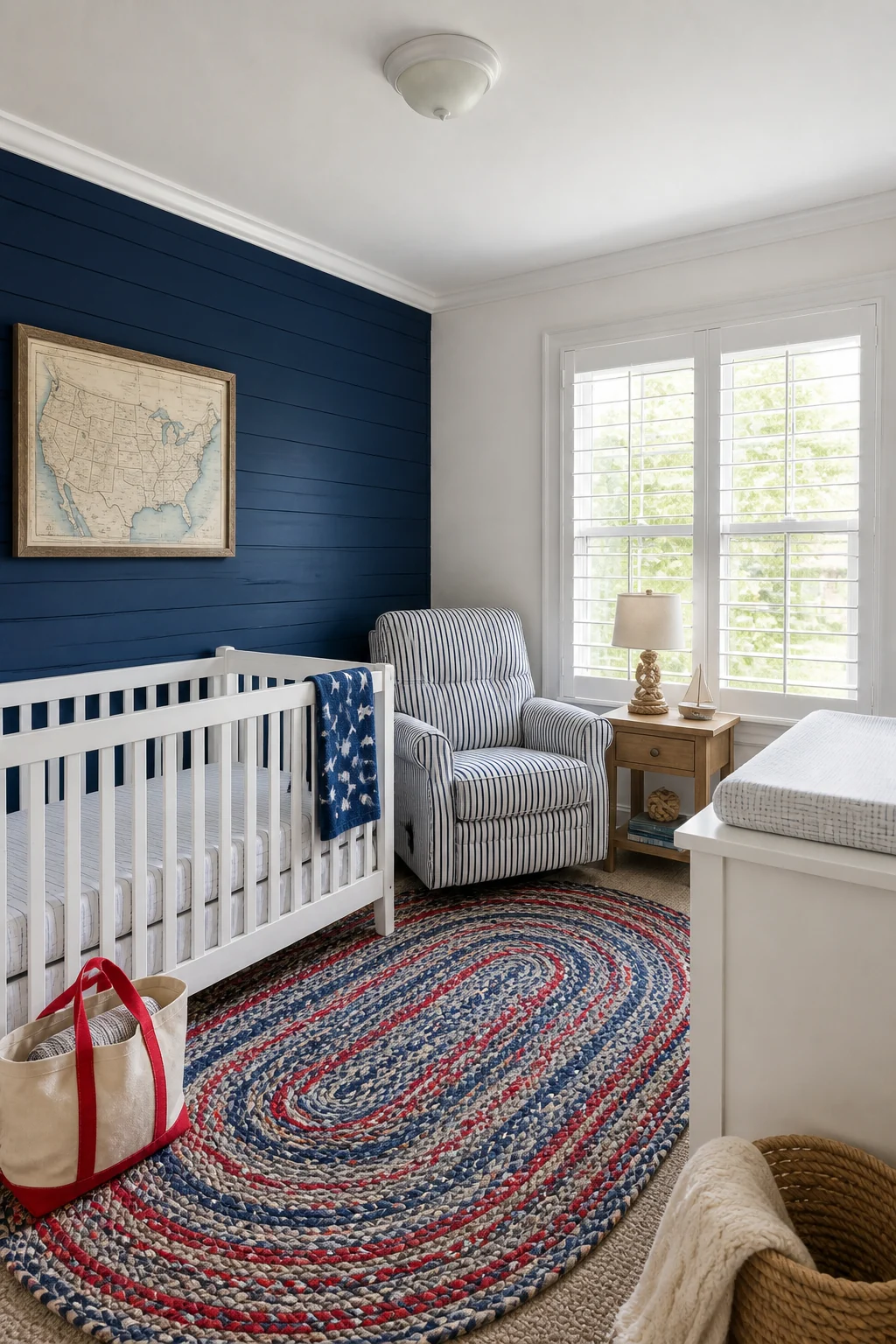 The same room styled as 4th of July Americana