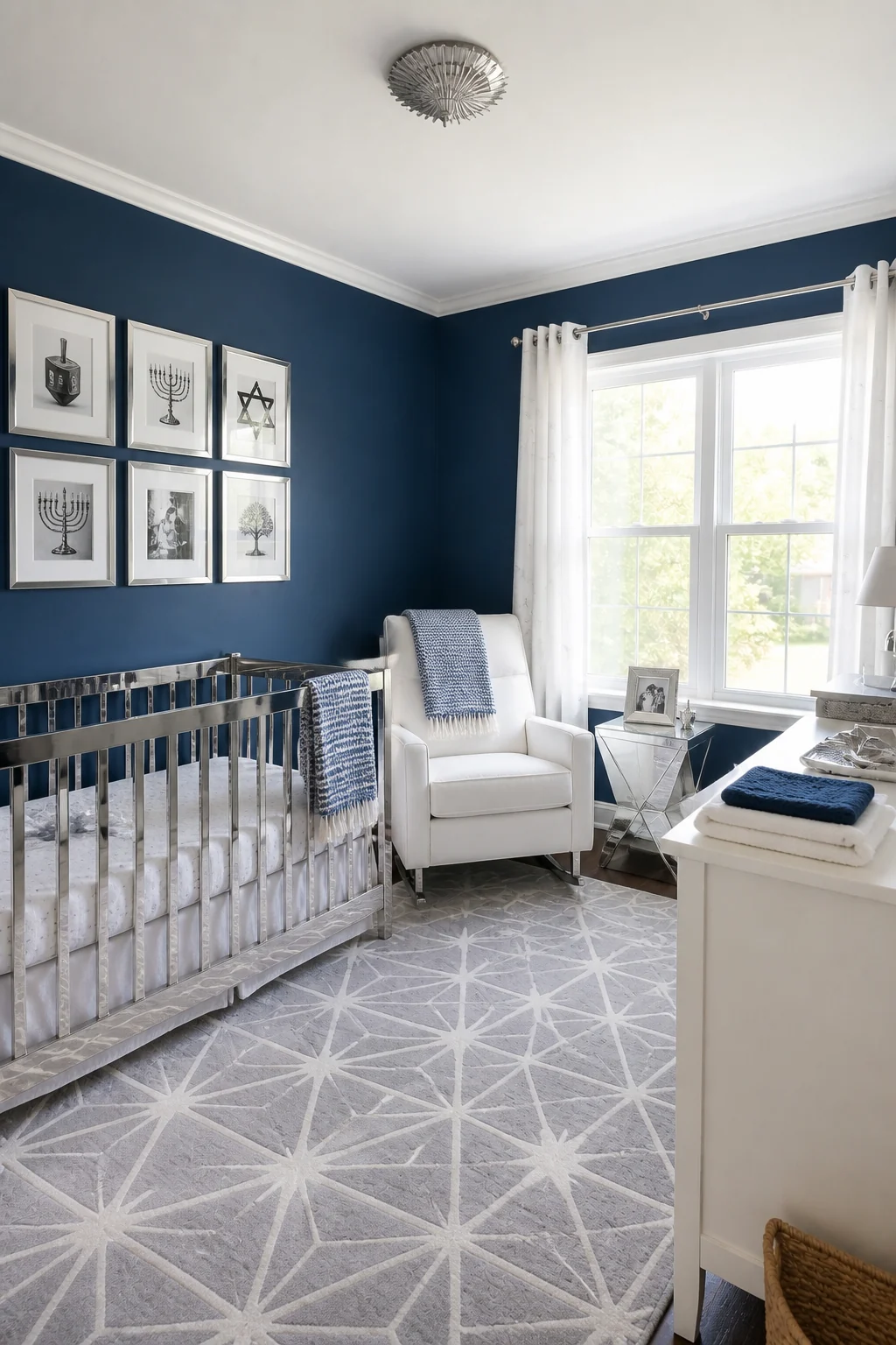 The same room styled as Hanukkah Sapphire