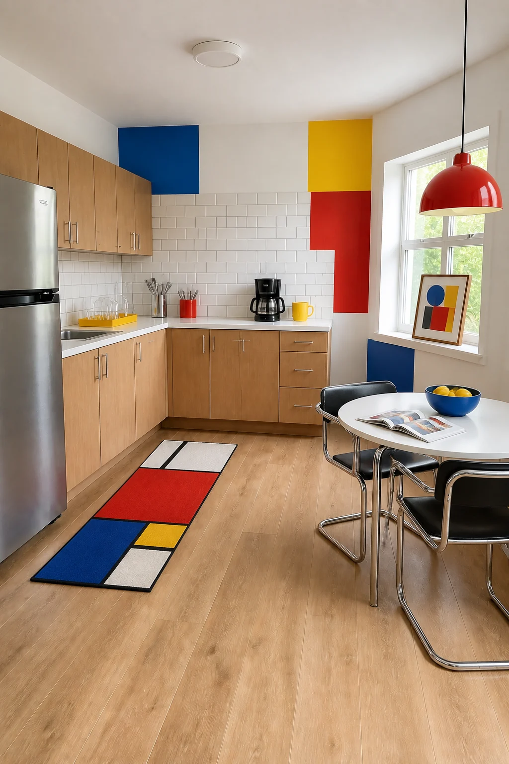 The same room styled as Bauhaus Primary
