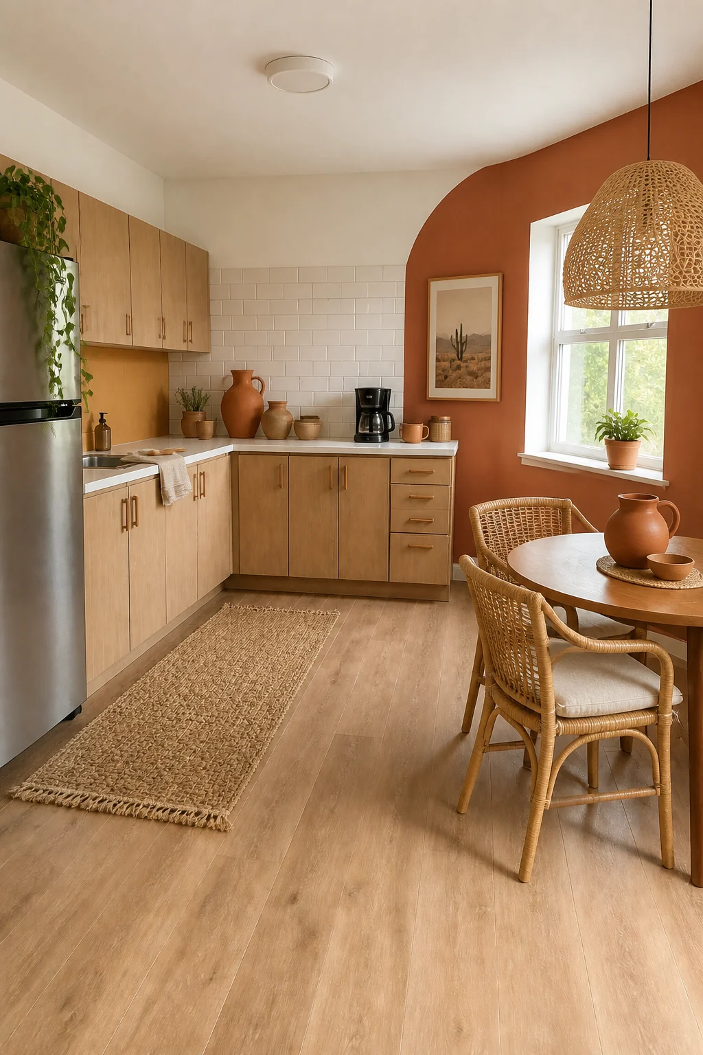 The same room styled as Earthy Desert