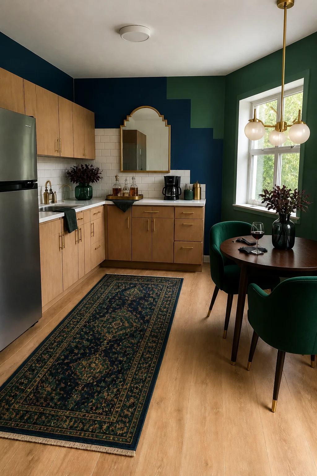 The same room styled as Moody Art Deco