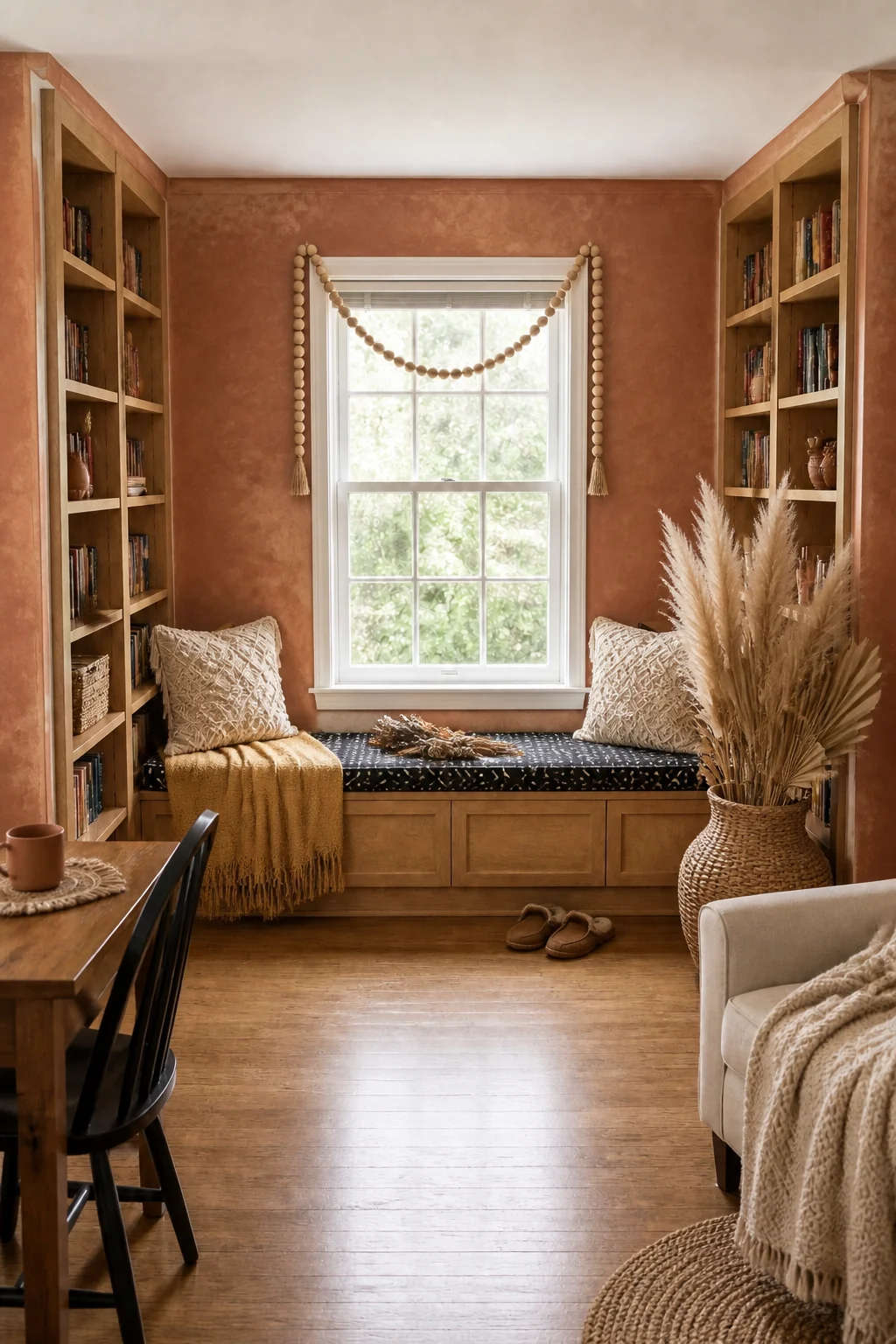 The same room styled as Boho Desert Winter