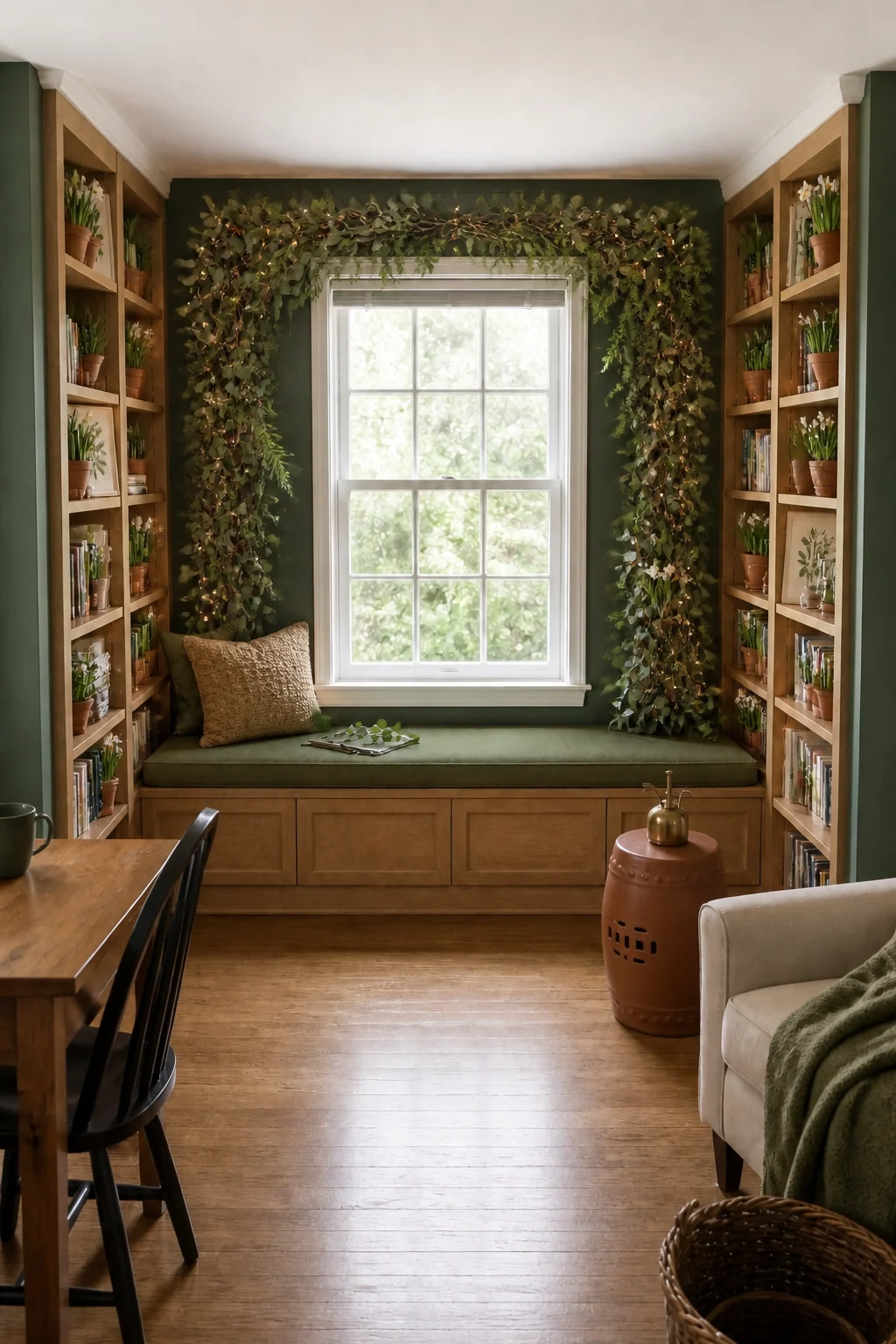 The same room styled as Botanical Greenhouse