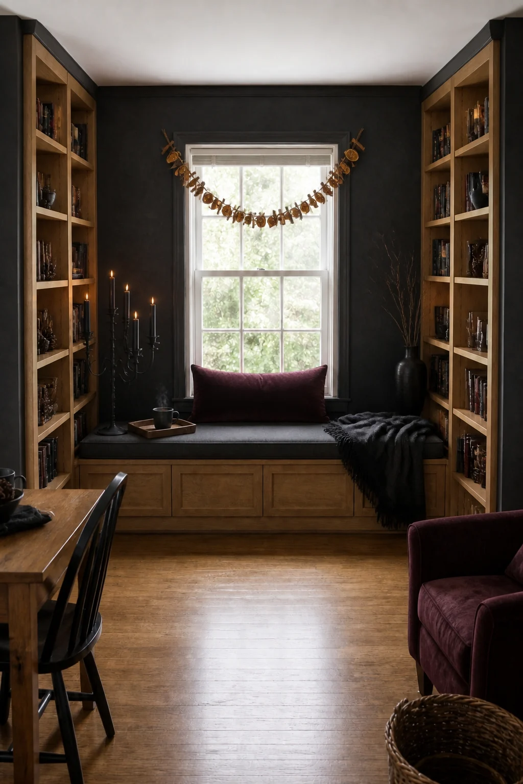 The same room styled as Moody Solstice