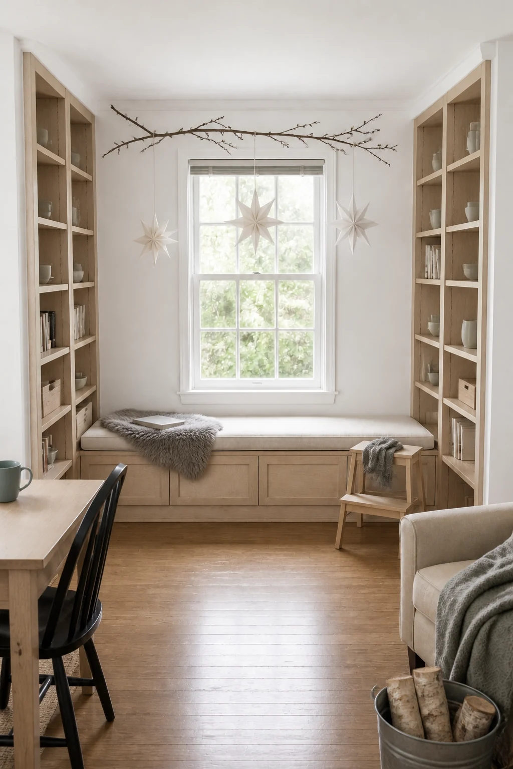 The same room styled as Scandi Minimalist