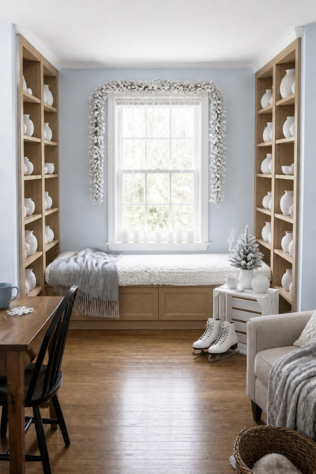 The same room styled as Winter Wonderland