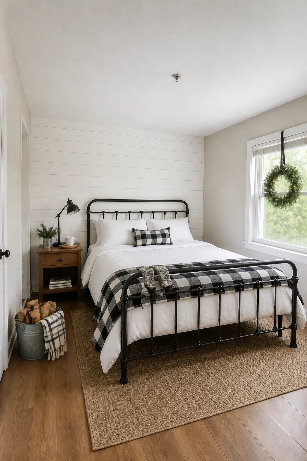 The same room styled as Modern Farmhouse
