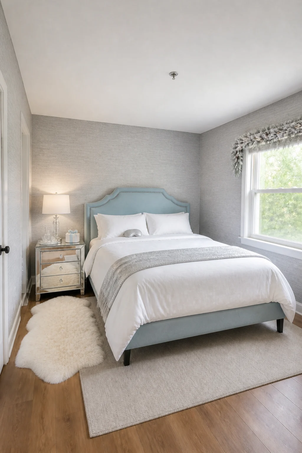 The same room styled as Winter Glam