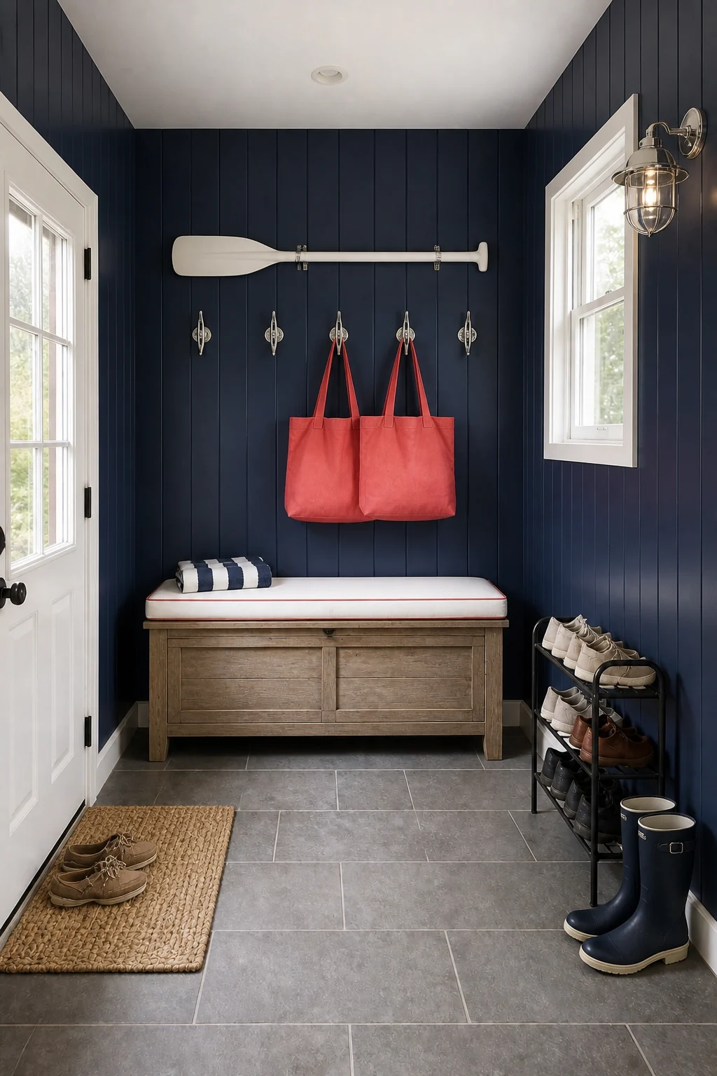The same room styled as Coastal Heritage