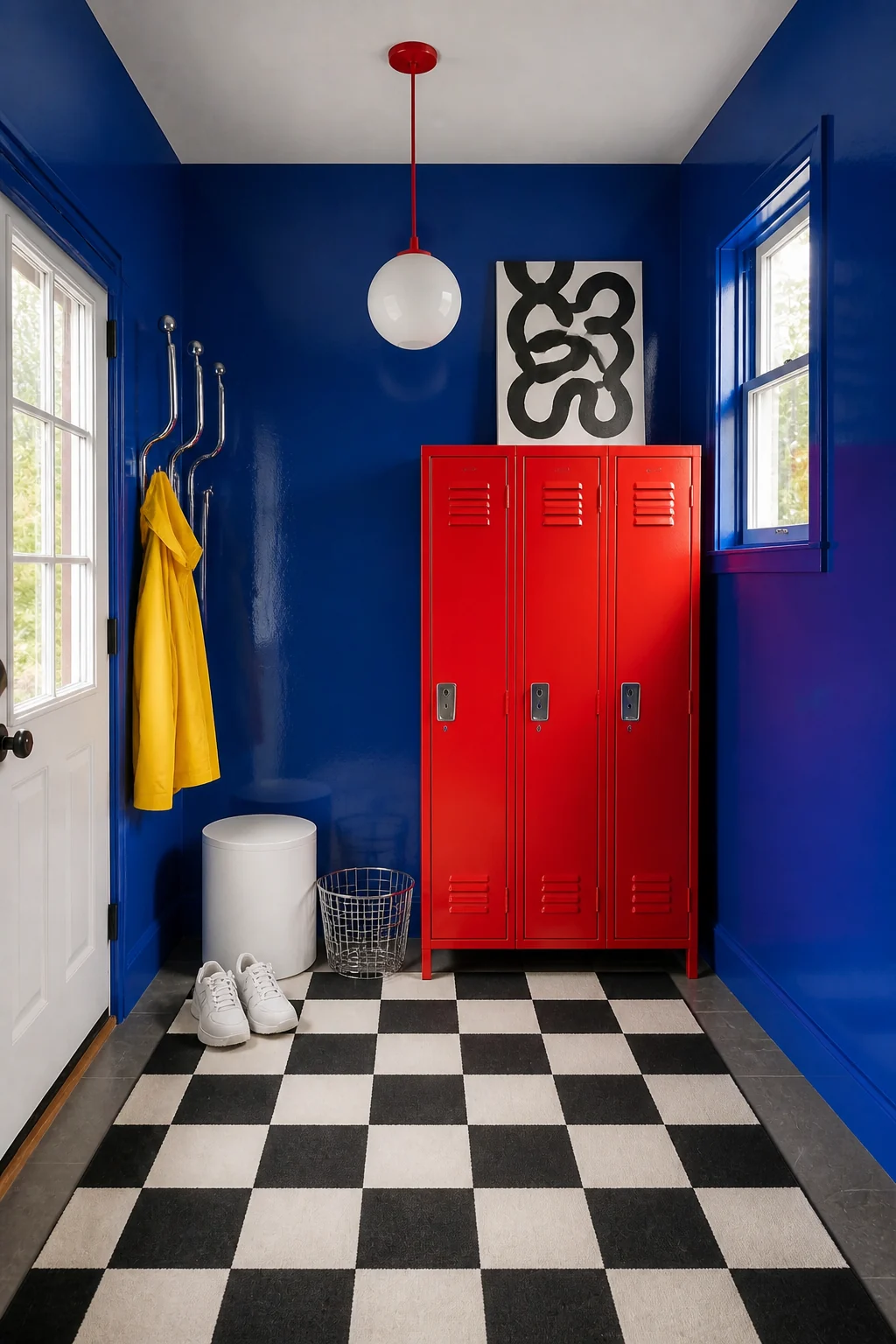 The same room styled as Vibrant Postmodern