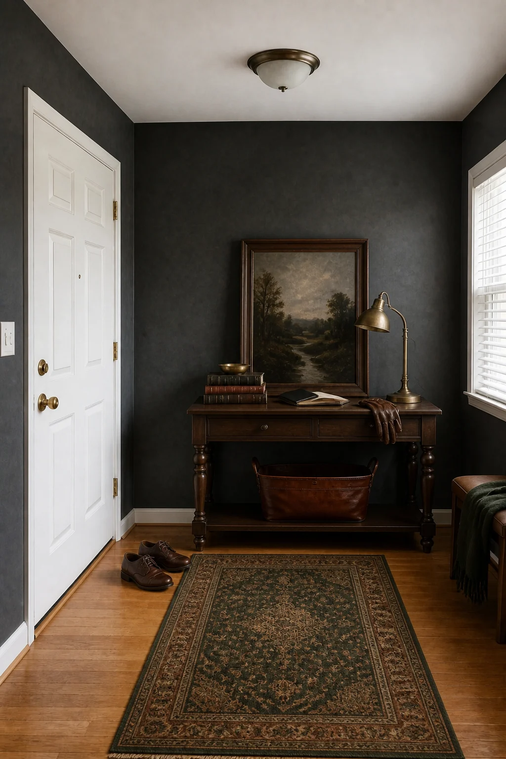 The same room styled as Dark Academia