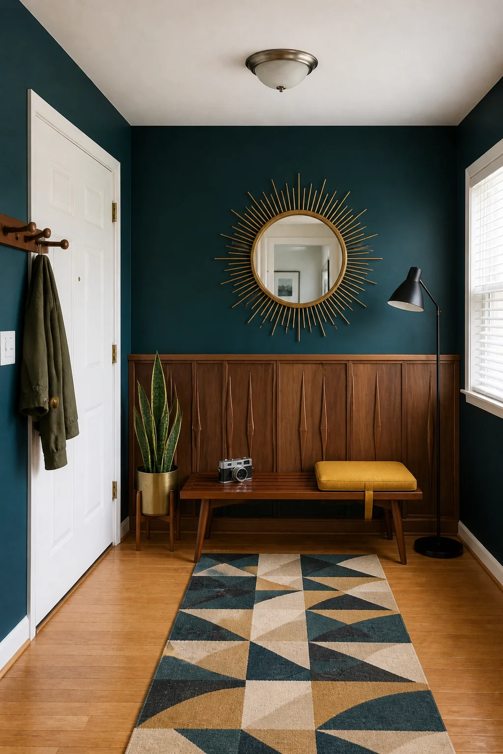 The same room styled as Moody Mid-Century