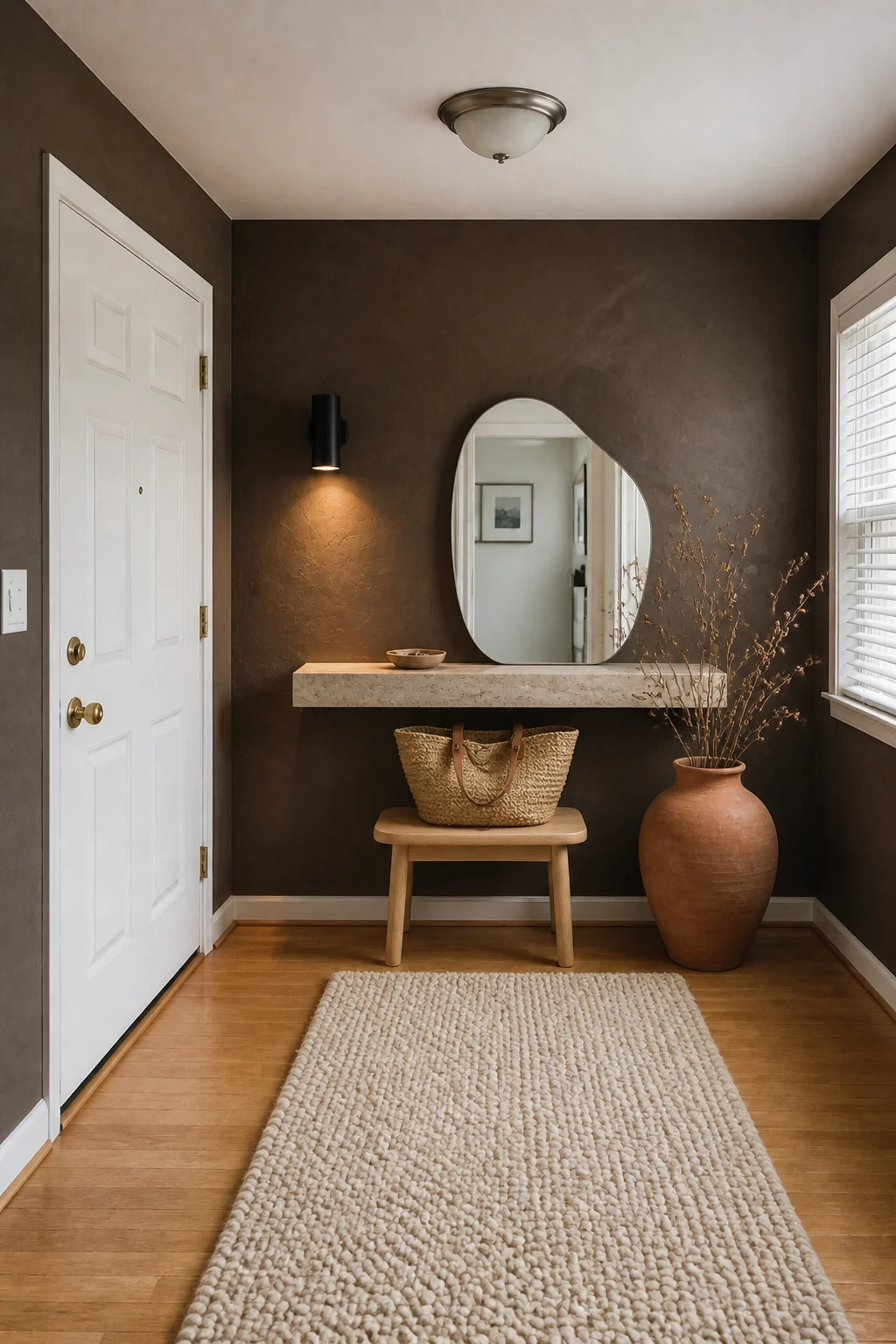The same room styled as Moody Modern Organic