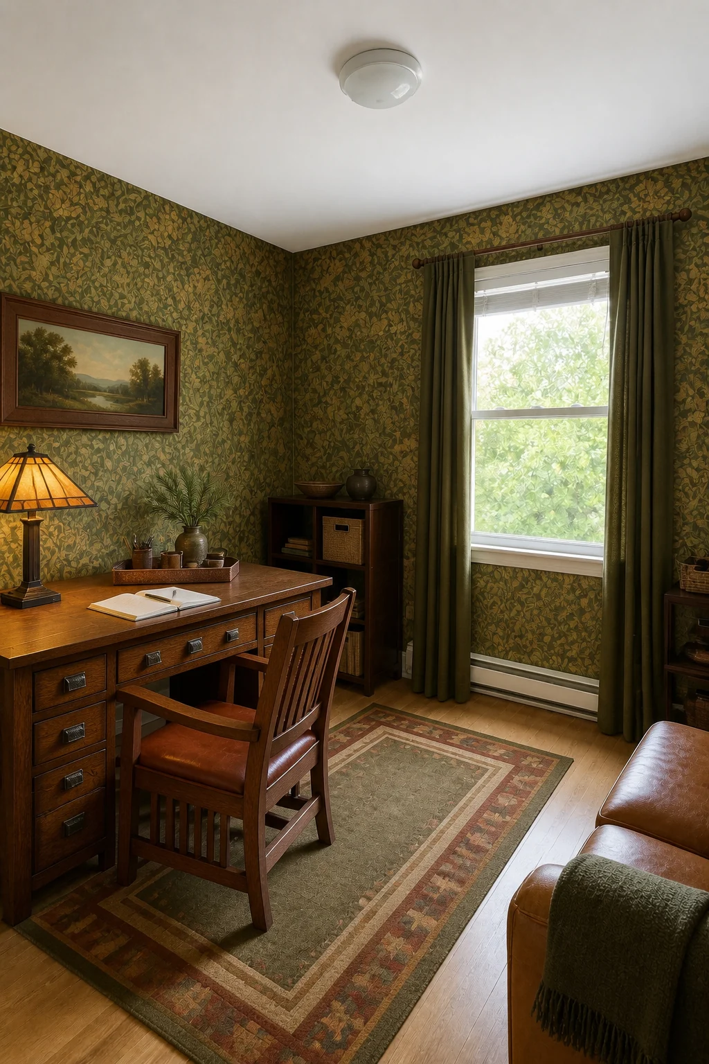 The same room styled as Arts & Crafts
