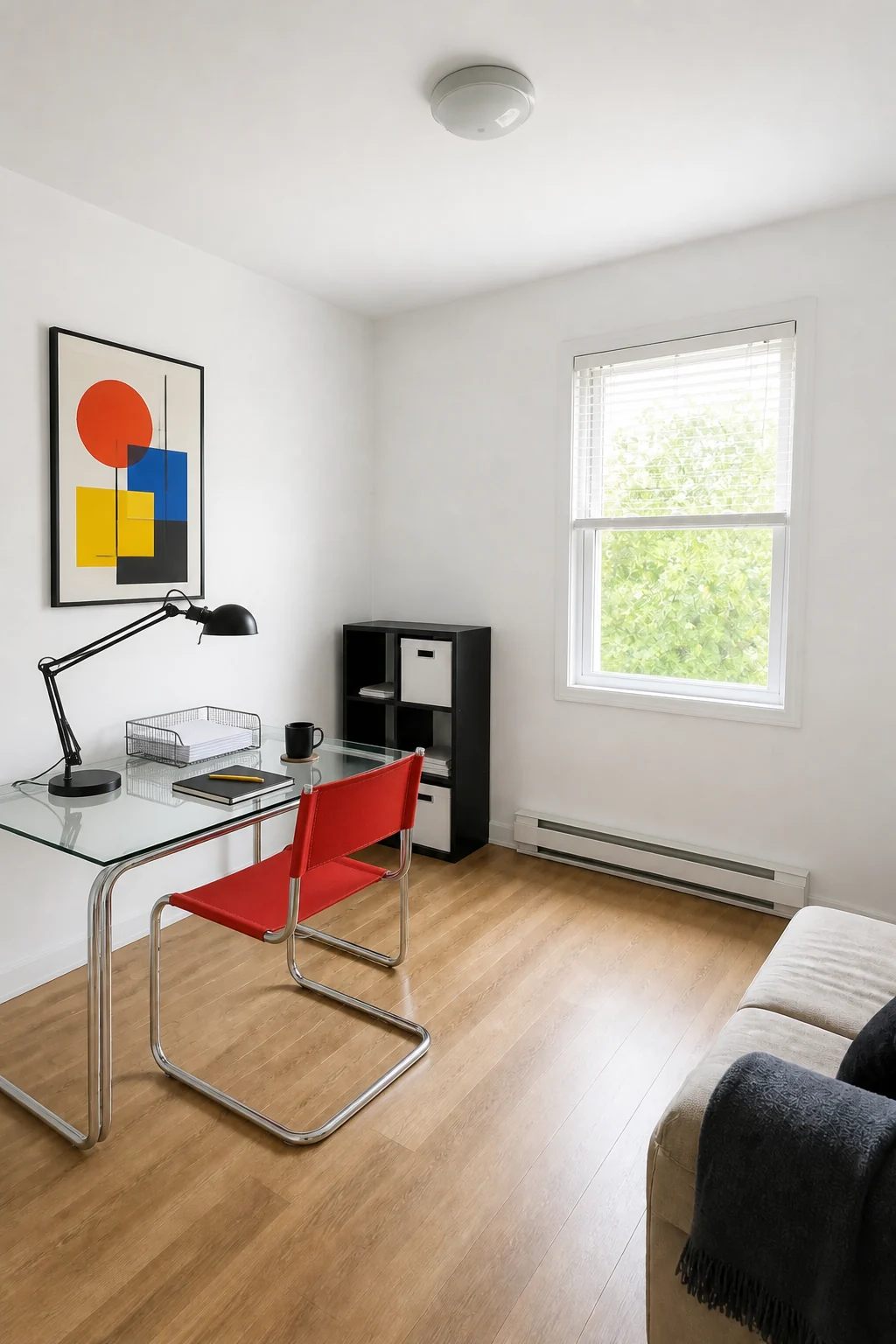 The same room styled as Bauhaus Functionalism