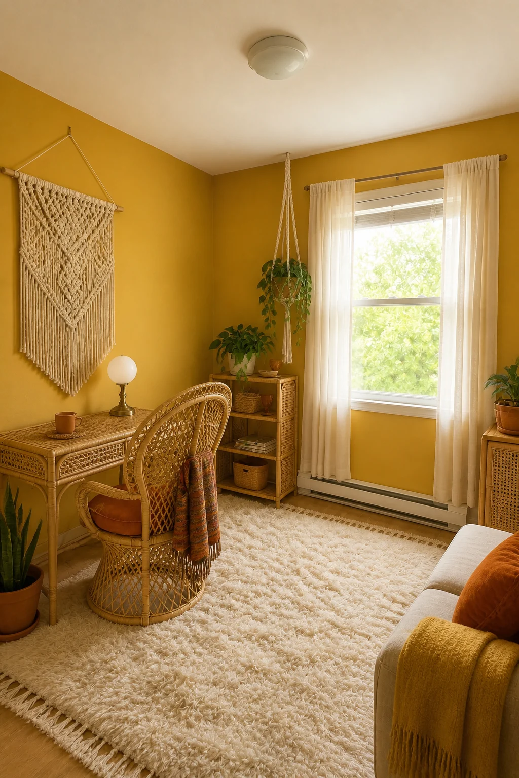 The same room styled as Seventies Bohemian