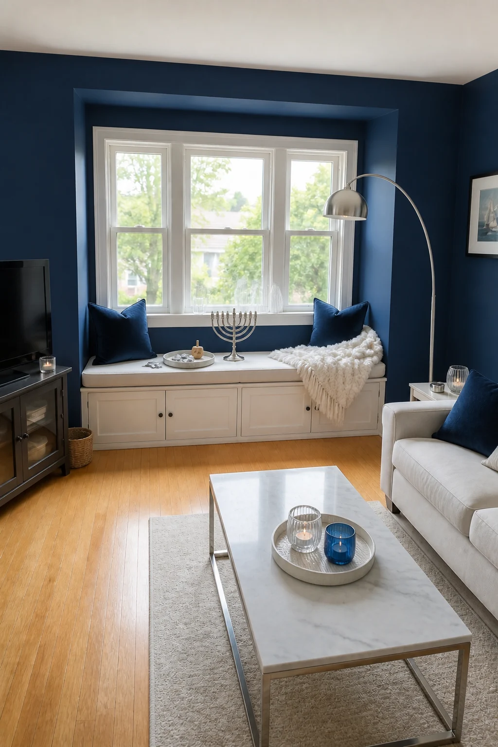 The same room styled as Hanukkah Festival