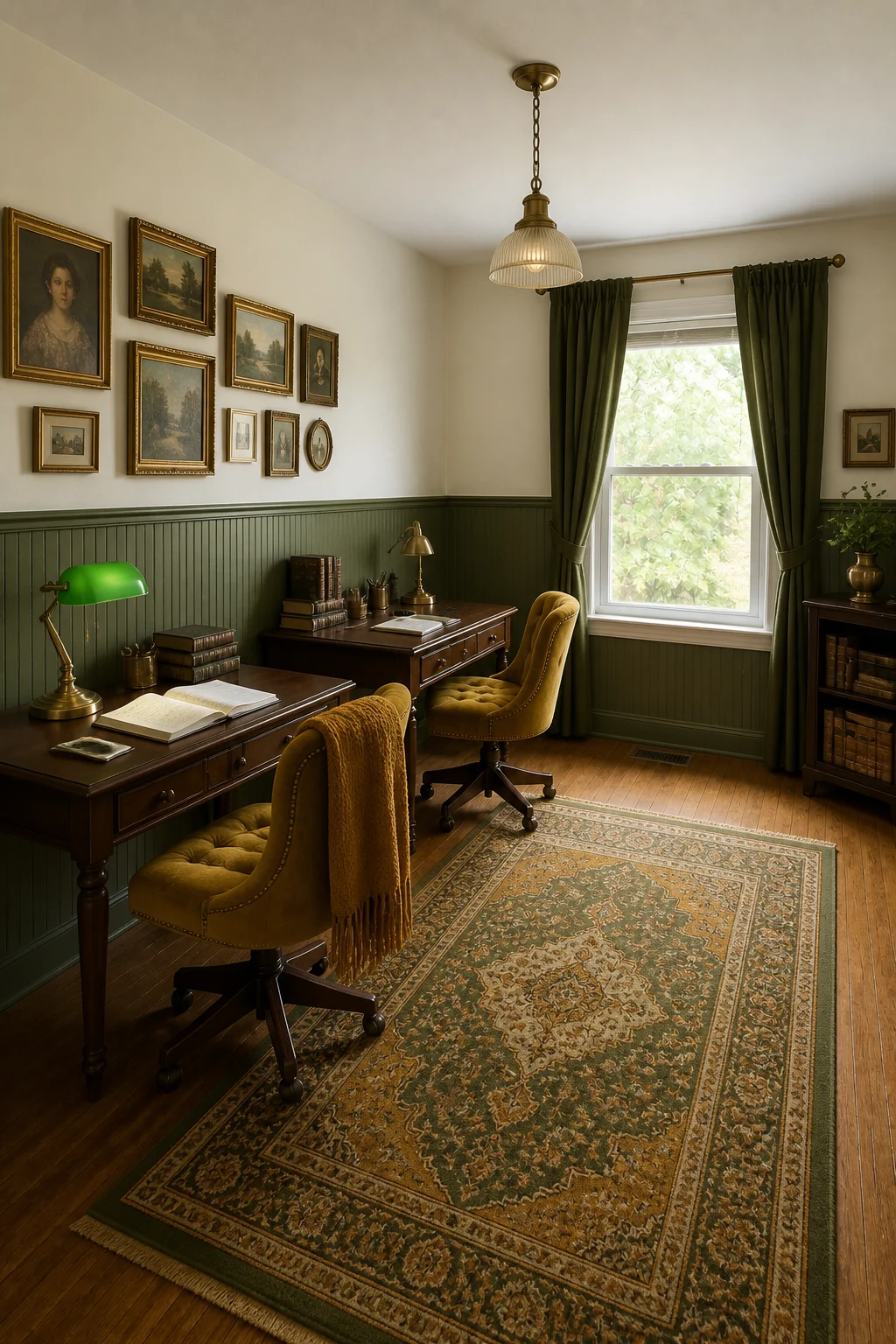 The same room styled as Olive & Mustard Eclectic