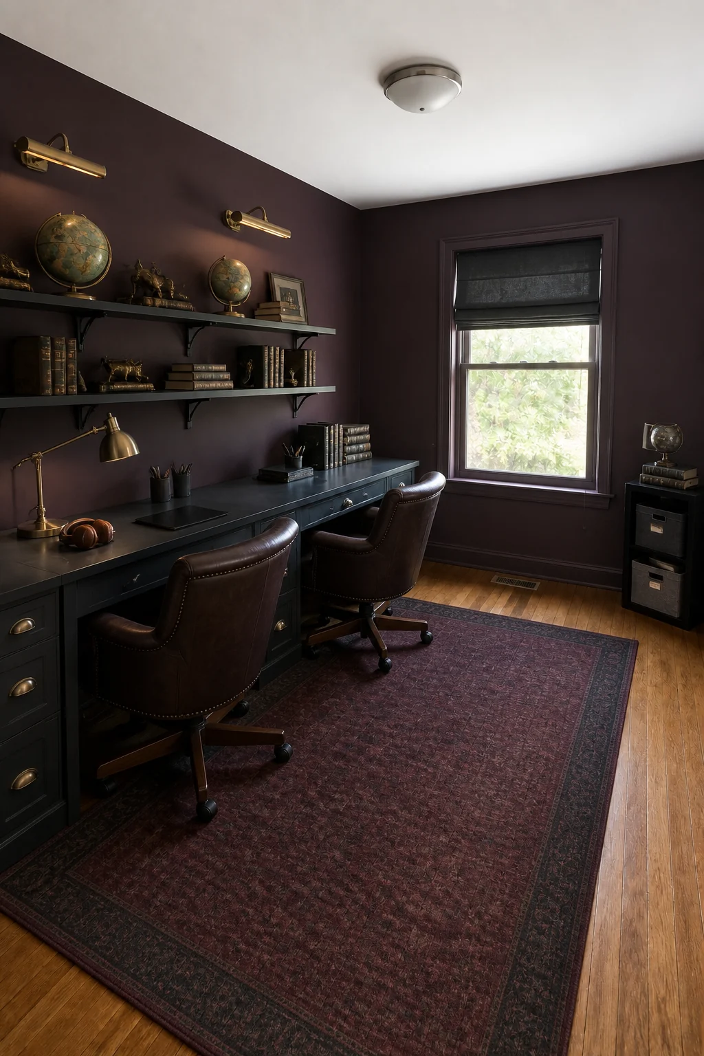 The same room styled as Spiced Plum Academia