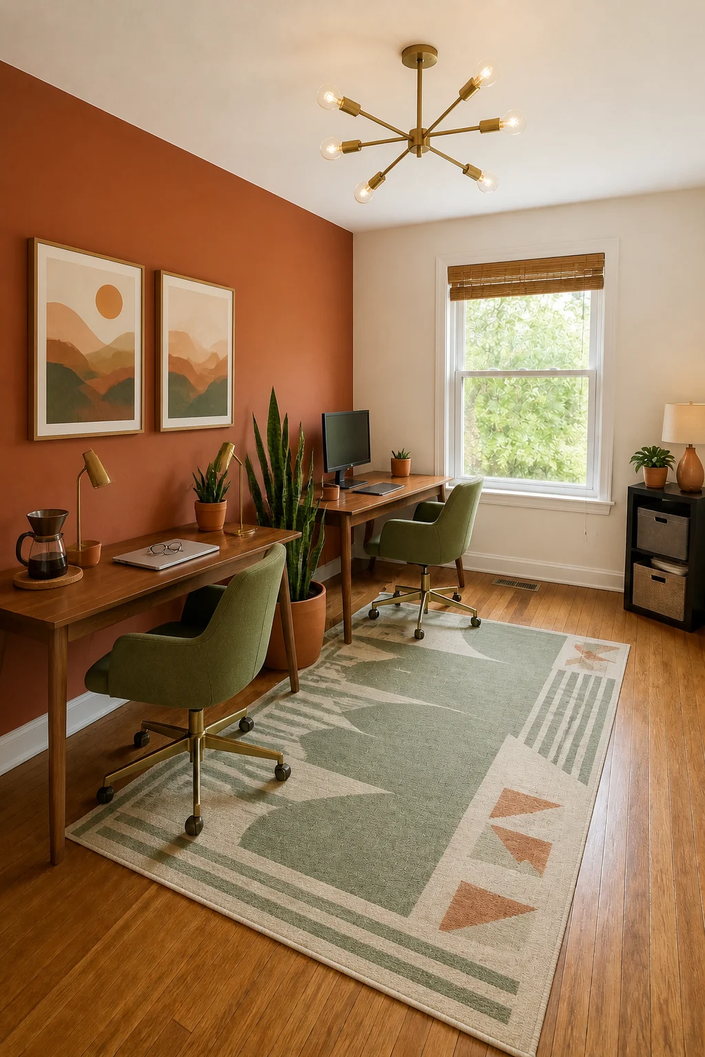 The same room styled as Terracotta Desert Modern