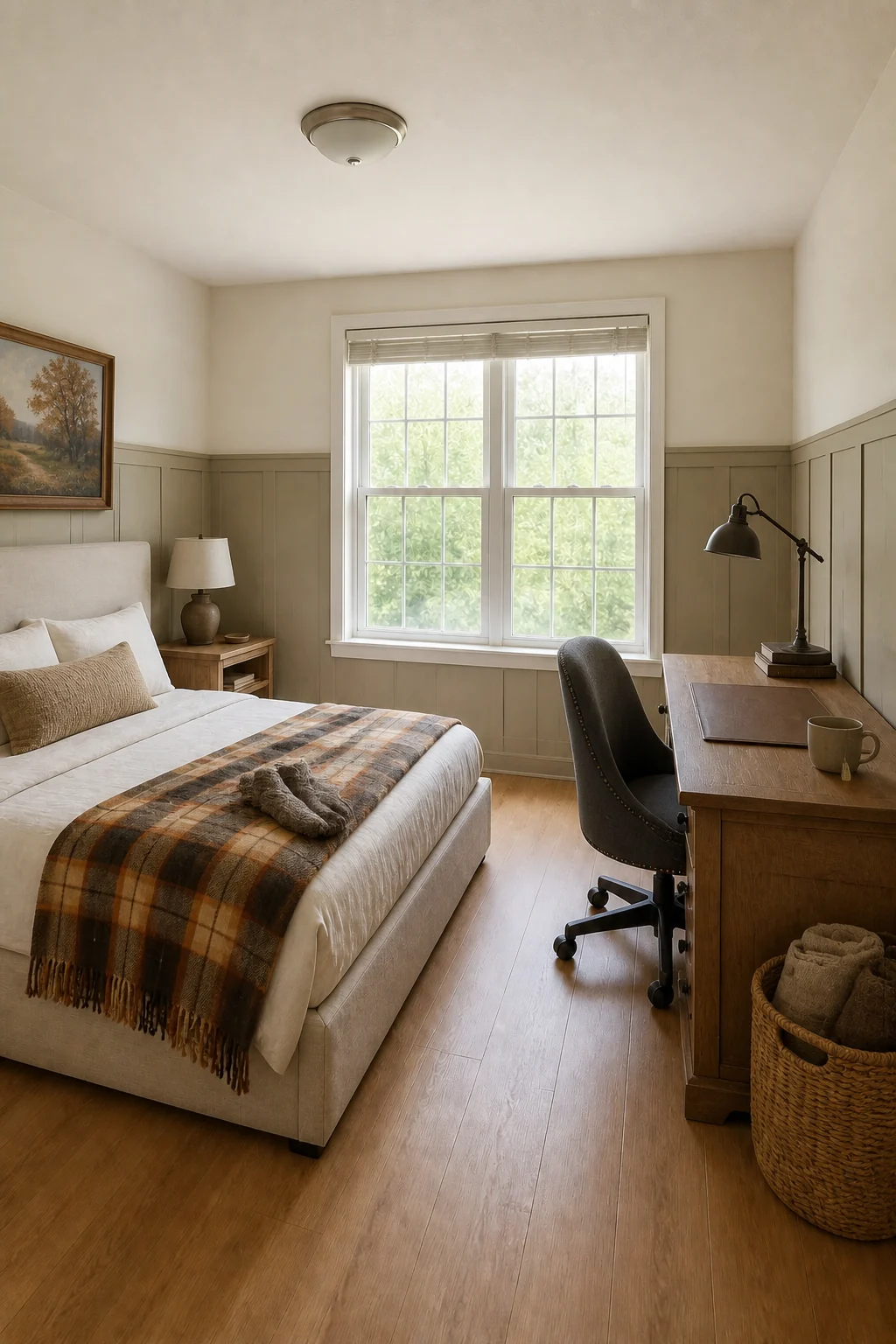 The same room styled as Rustic Transitional