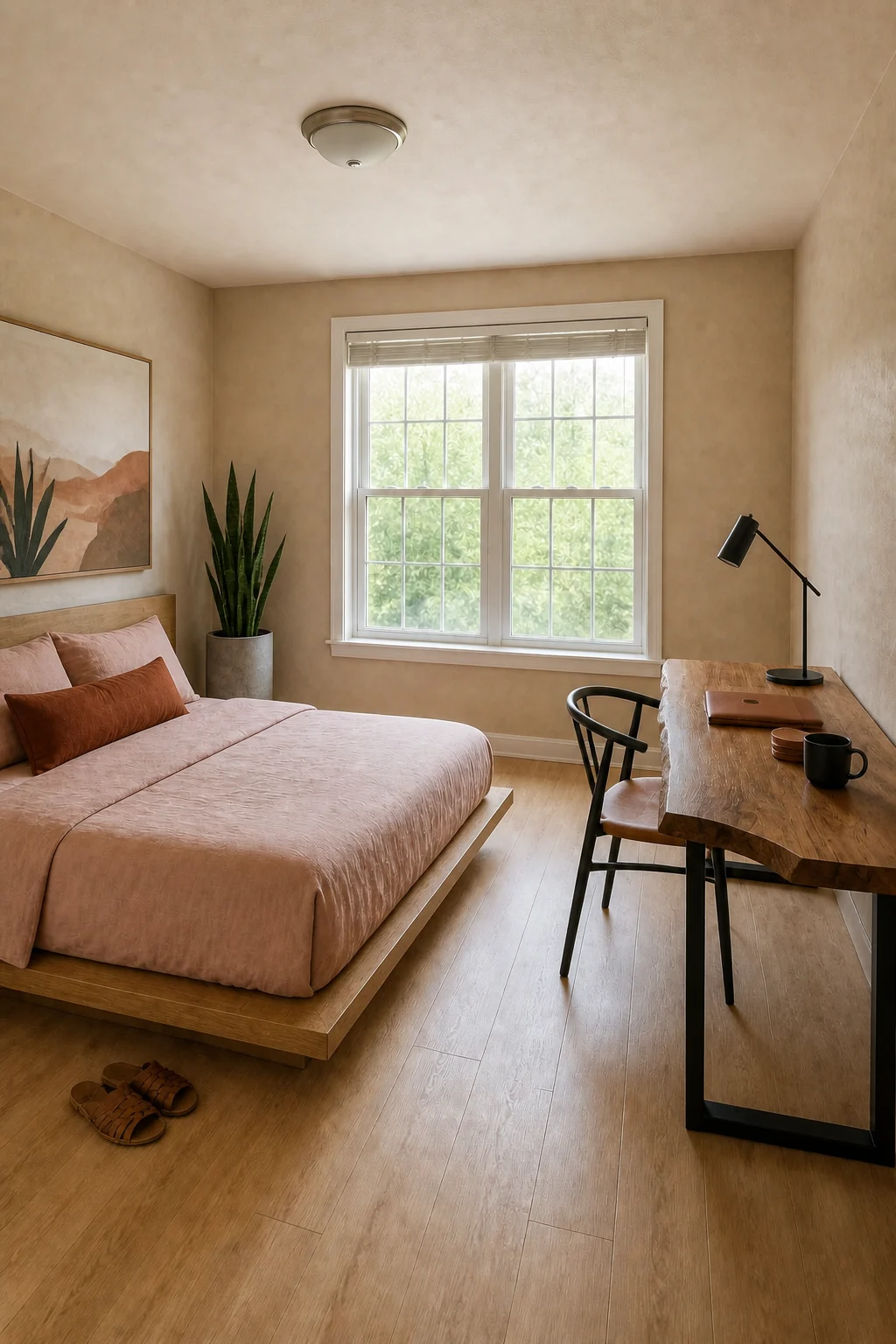 The same room styled as Desert Modern