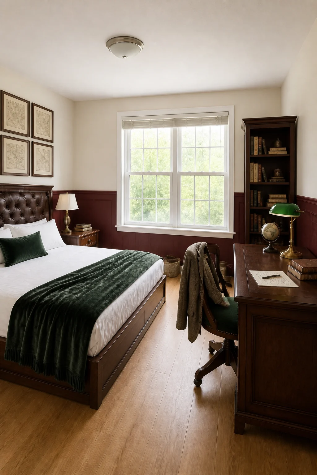 The same room styled as Bright Academia