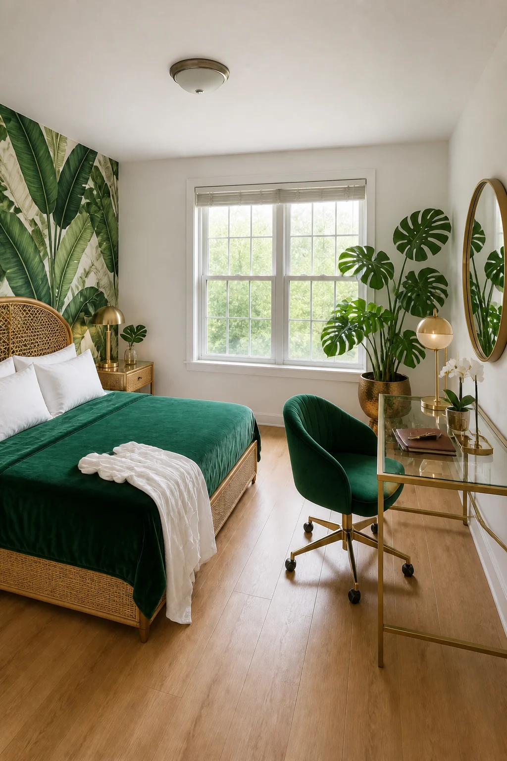 The same room styled as Tropical Deco