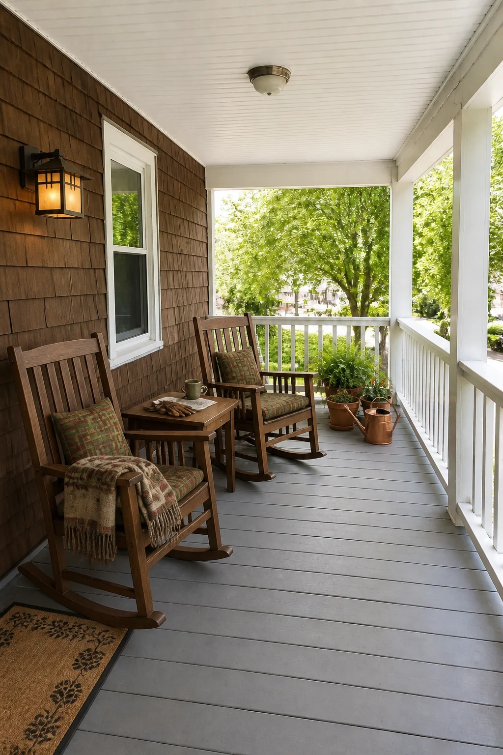 The same room styled as 1910s Craftsman