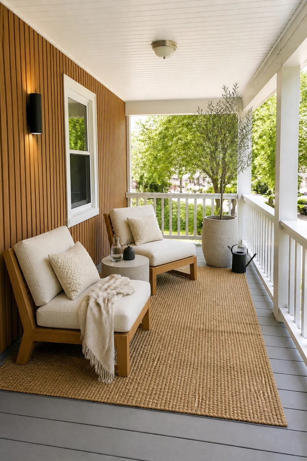 The same room styled as 2020s Organic Modern