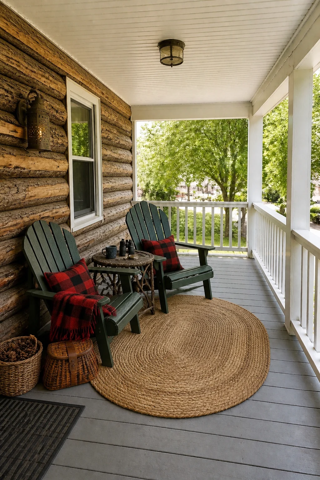 The same room styled as 1930s Great Camp