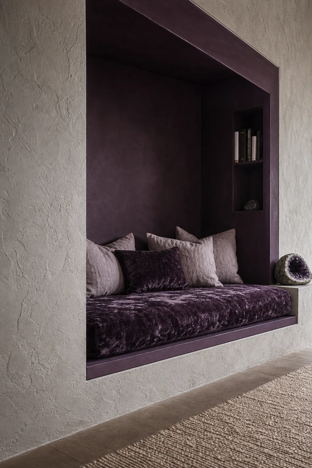 Carving out the limestone crust in the finished daybed alcove