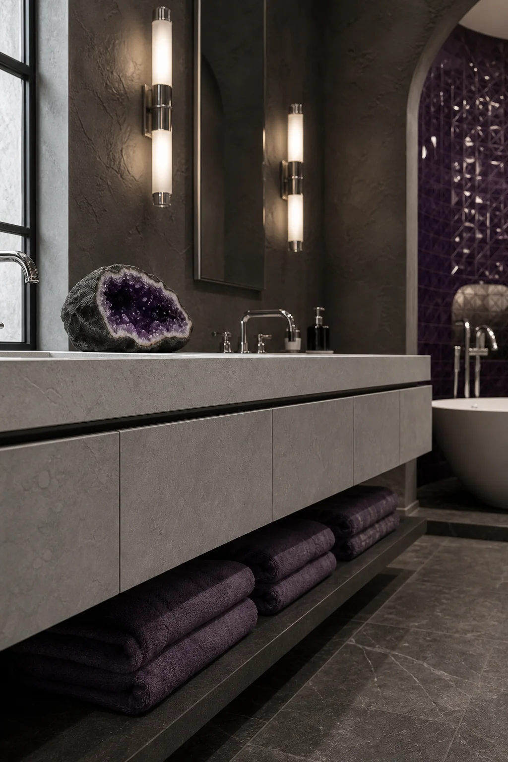 The Quartz Transition Zone in the finished primary bathroom