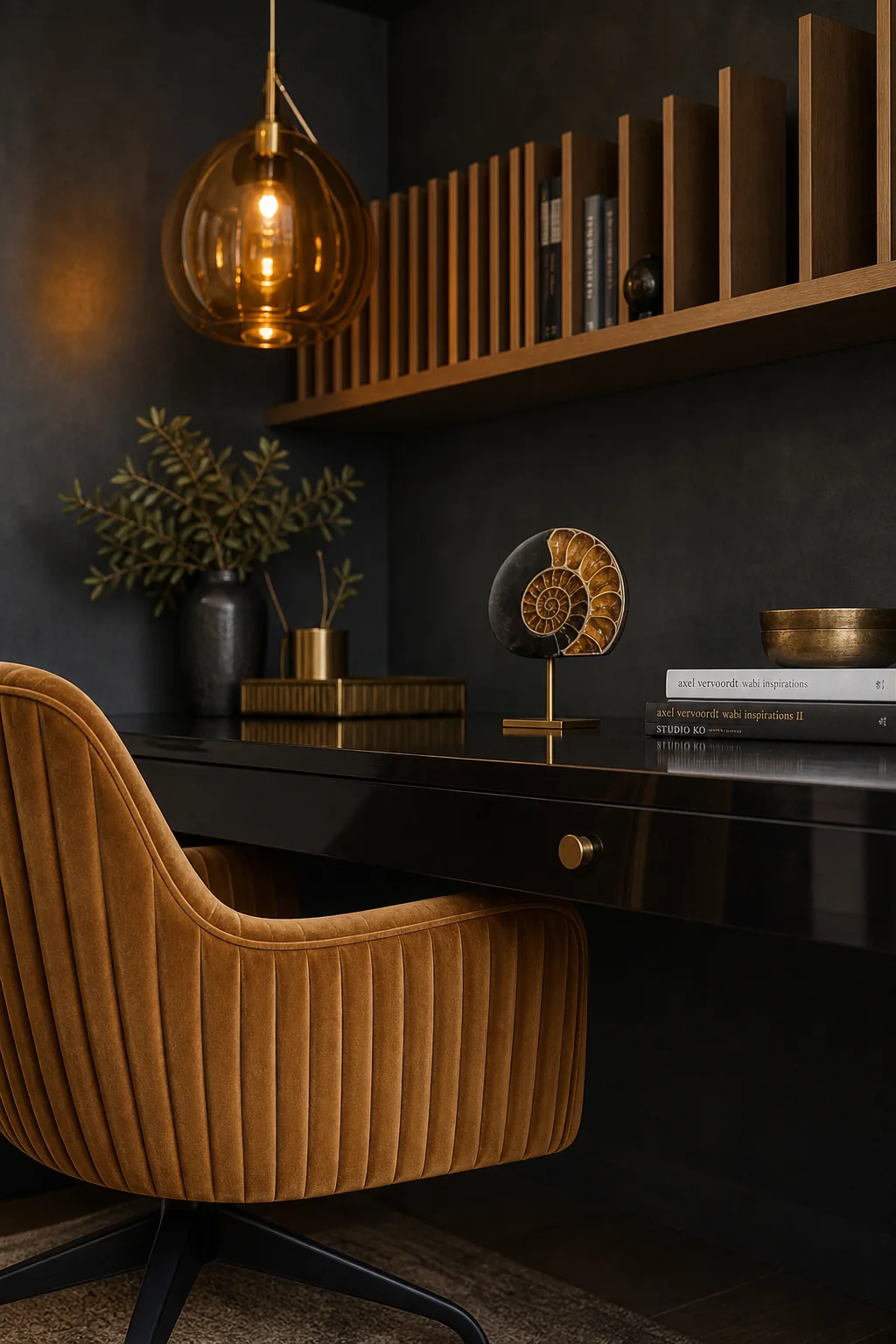 Casting a golden glow in the finished study nook