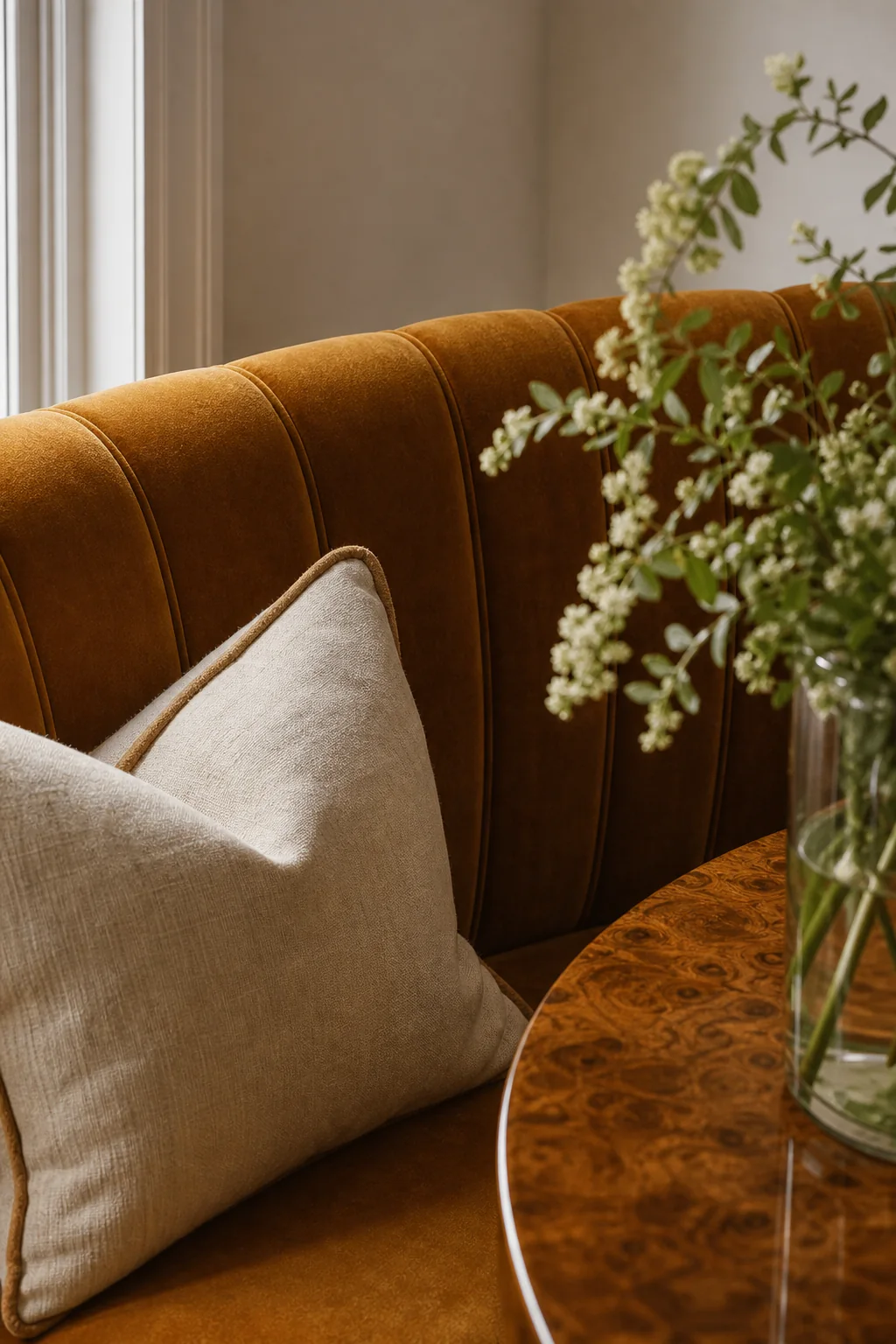 Grounding warm amber tones with ebonized contrast in the finished breakfast room