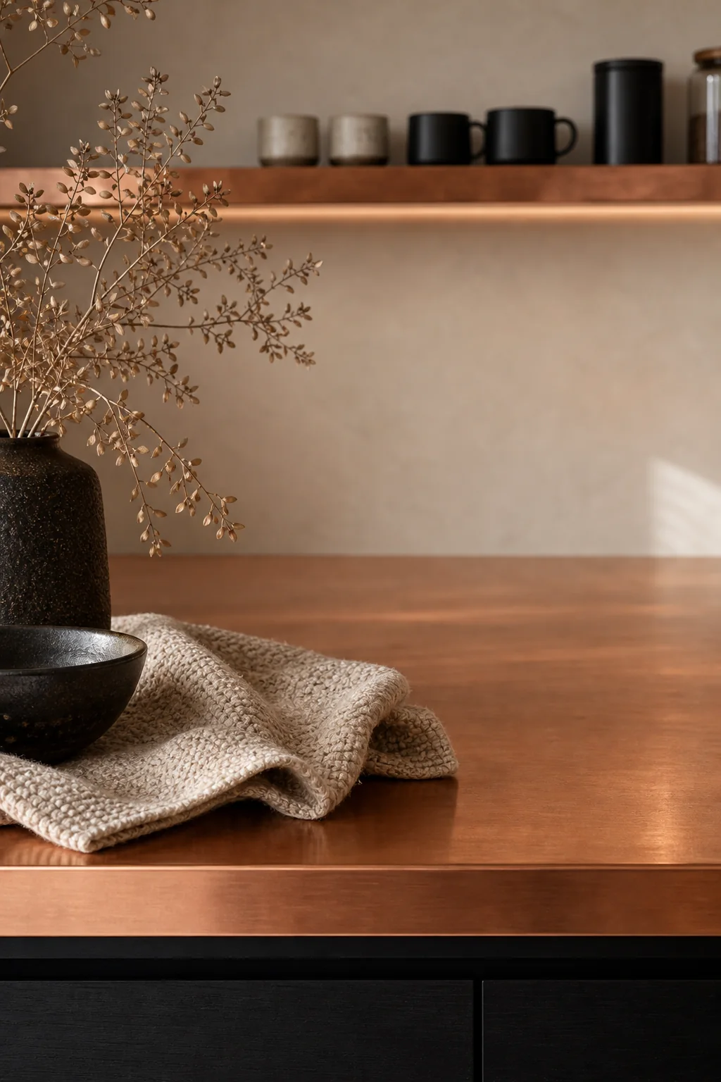 Pouring on the warm metallic glow in the finished coffee bar station
