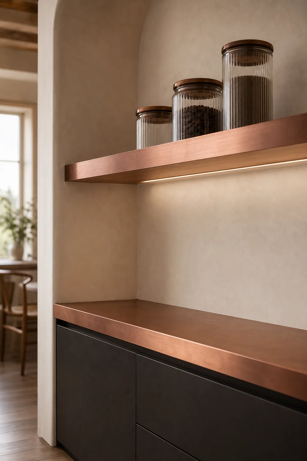 Elevating the metallic accent in the finished coffee bar station