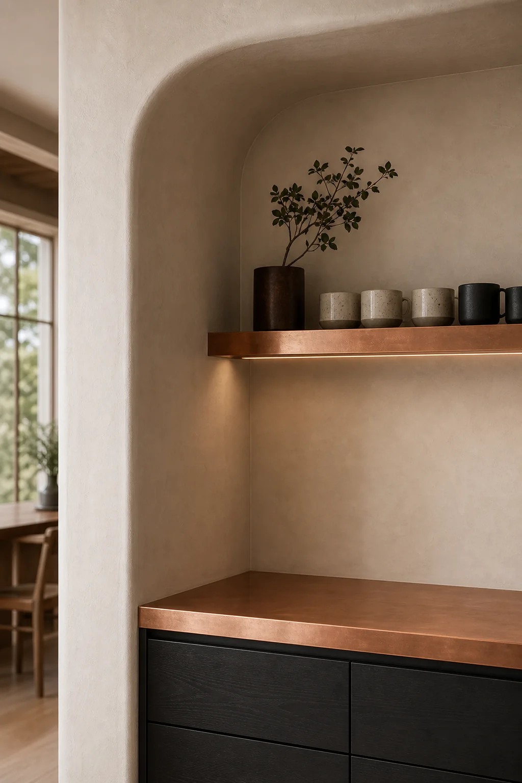 Carving a seamless brewing alcove in the finished coffee bar station