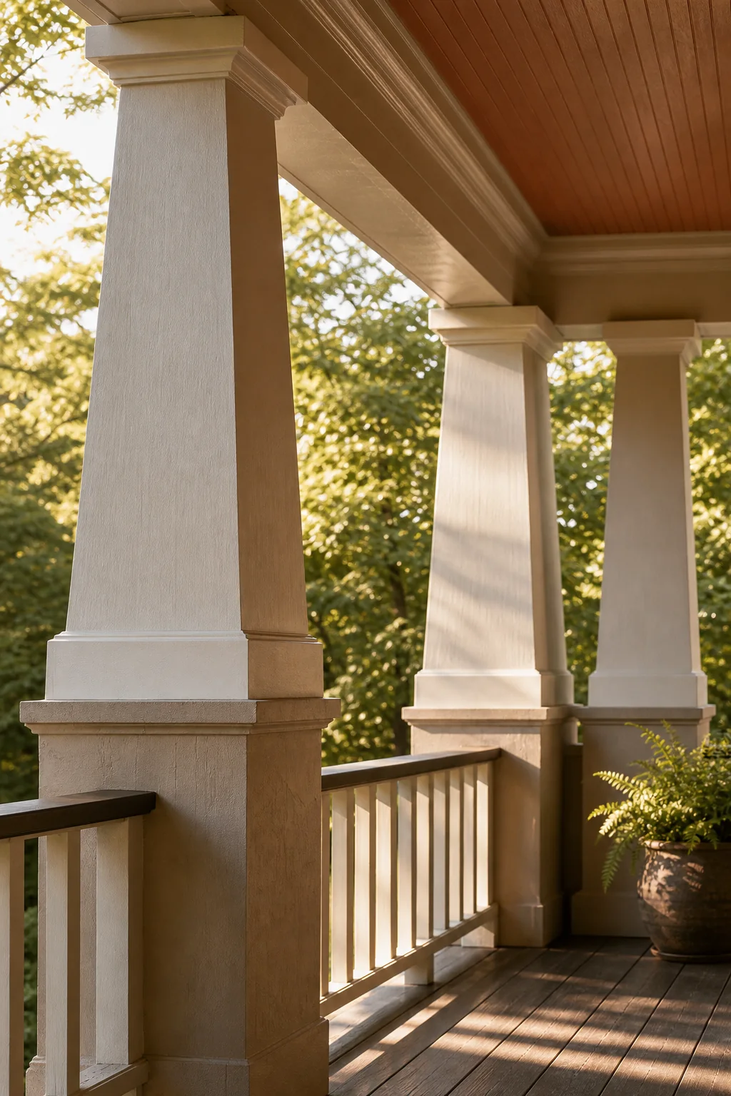 Grounding the architecture with tapered forms in the finished front porch