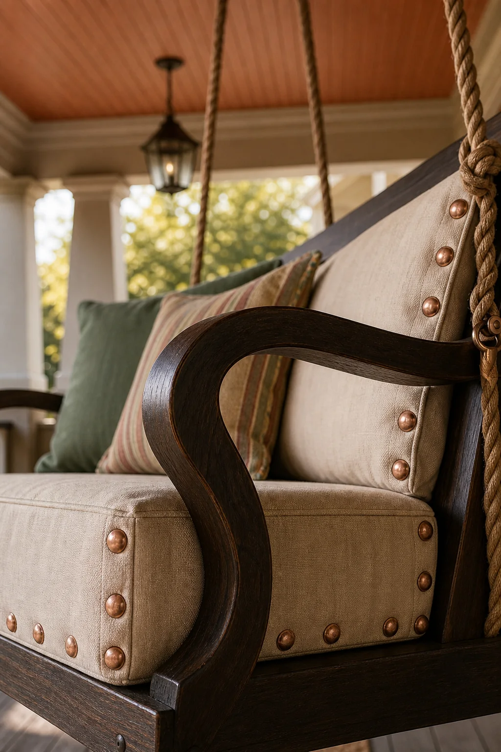 Stitching honest joinery into the textiles in the finished front porch