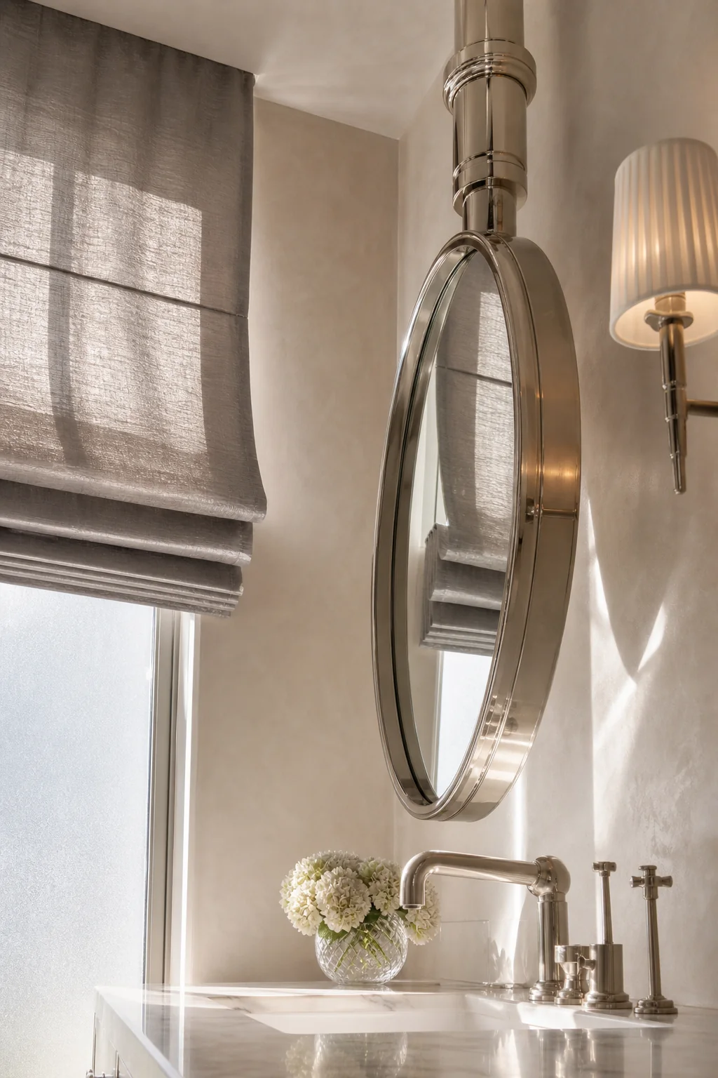 Softening the Hard Edges with Silk in the finished en suite bathroom