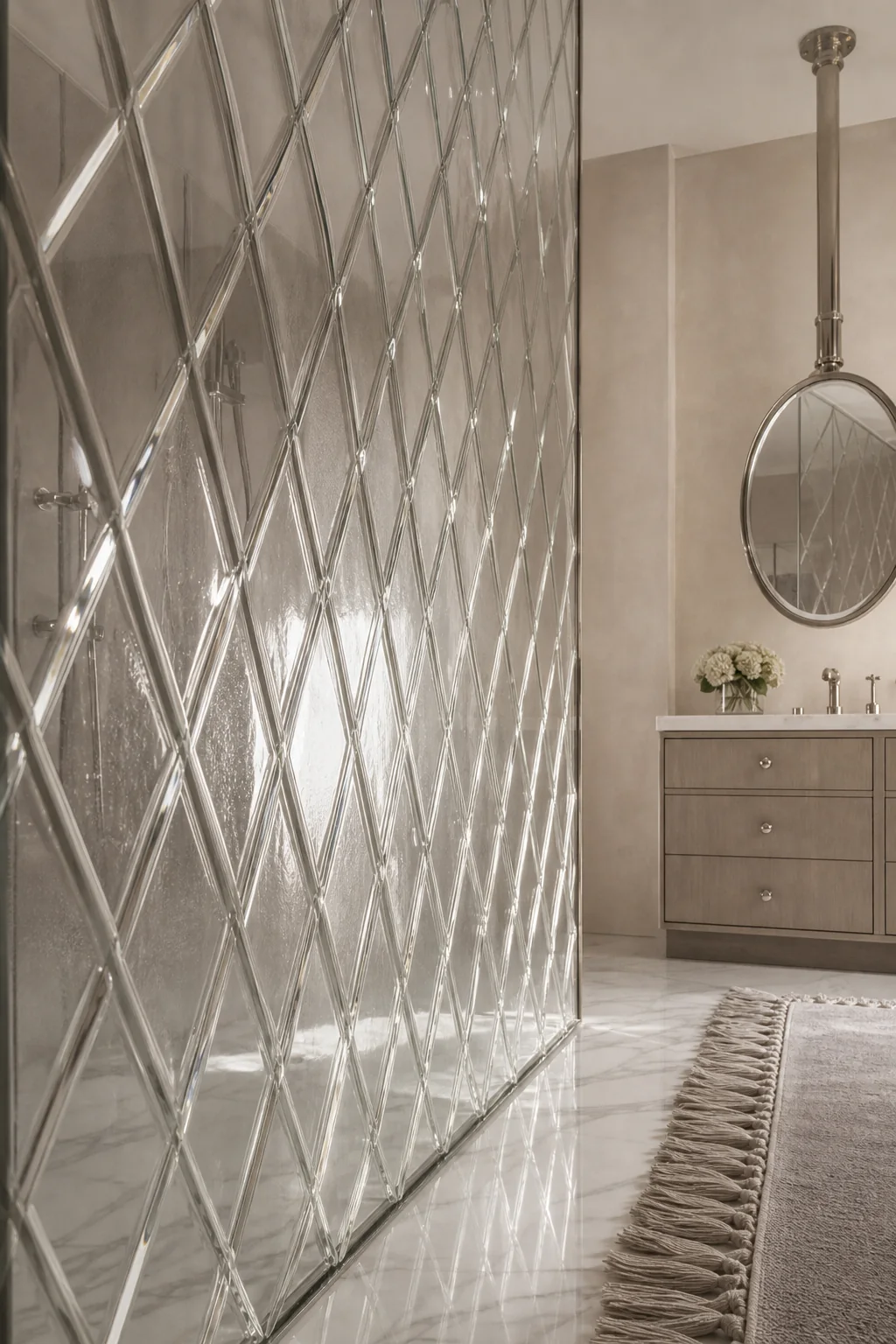 Casting Light Through Diamond Geometry in the finished en suite bathroom