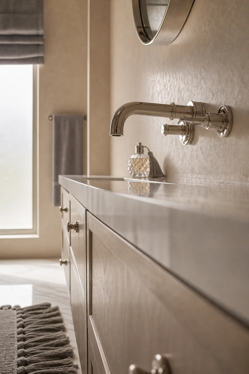 The Liquid Plaster Finish in the finished en suite bathroom