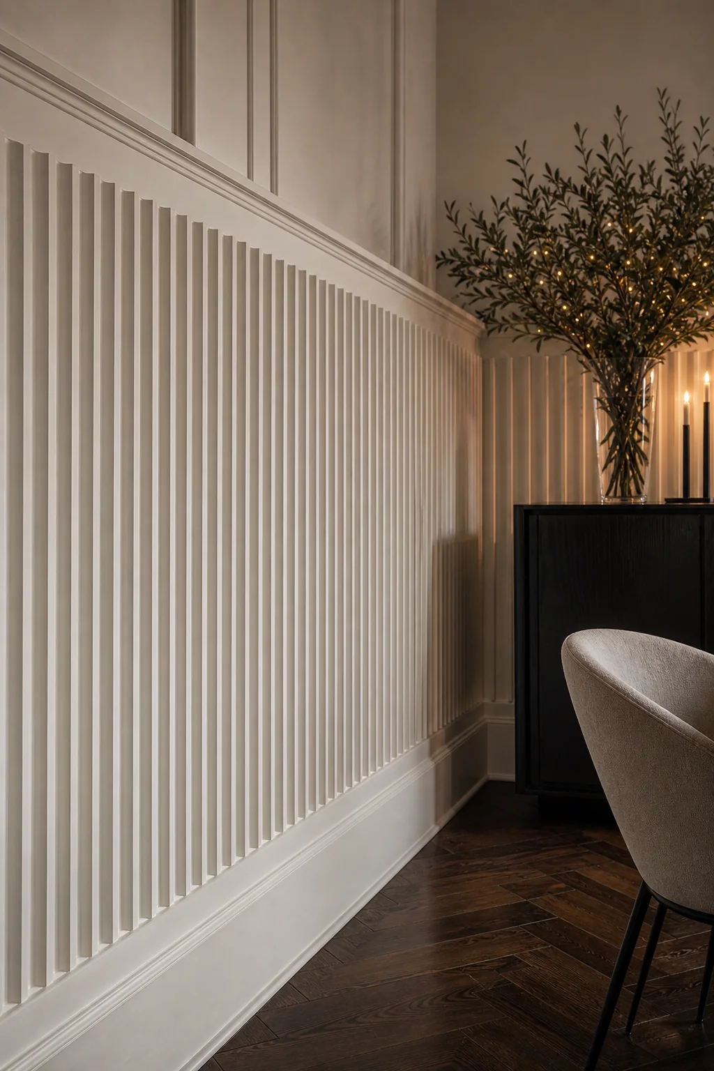 Carving the architectural foundation in the finished Christmas dining room